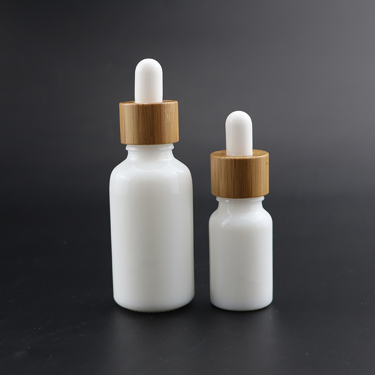 Luxury Essential oil opal white porcelain glass dropper bottle with bamboo screw cap 10ml 15ml 20ml 30ml 50ml 100ml