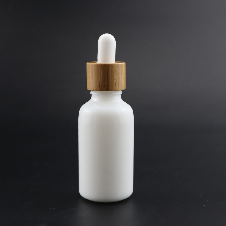Luxury Essential oil opal white porcelain glass dropper bottle with bamboo screw cap 10ml 15ml 20ml 30ml 50ml 100ml