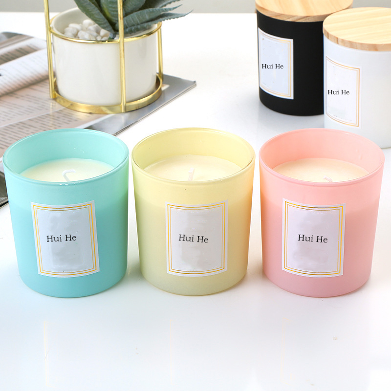 Luxury Fancy Design Custom Colored Scented Glass Candle Jar With Wood Lid