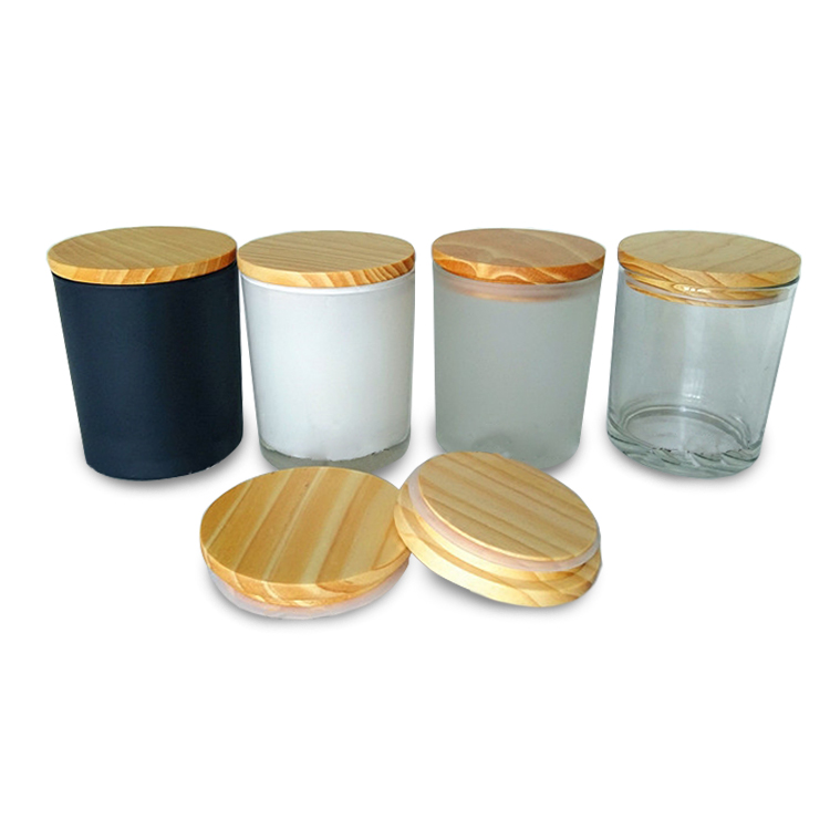 Luxury Fancy Design Custom Logo Colored Decorative Glass Candle Jar With Wood Lid