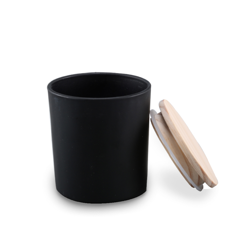 Luxury Fancy Design Custom Logo Colored Decorative Glass Candle Jar With Wood Lid
