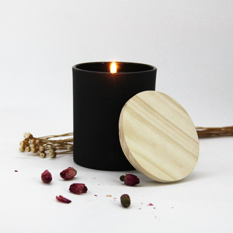 Luxury Fancy Design Custom Logo Colored Decorative Glass Candle Jar With Wood Lid