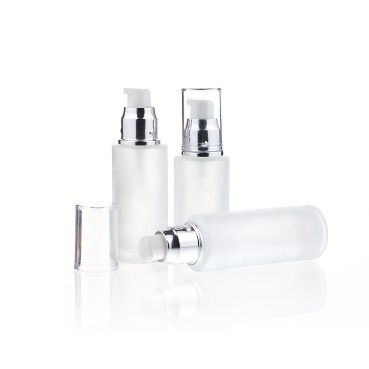 Luxury Fancy Squeezable Pump 30ml 50ml 100ml 120ml Lotion Bottle Glass Frosted Serum Bottle