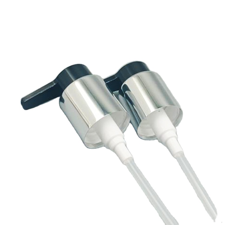Luxury Flat White Black Cosmetic Lotion Pump With Gold Aluminum Rim
