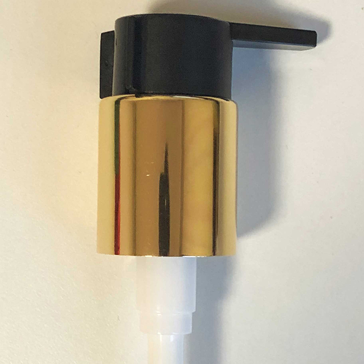 Luxury Flat White Black Cosmetic Lotion Pump With Gold Aluminum Rim