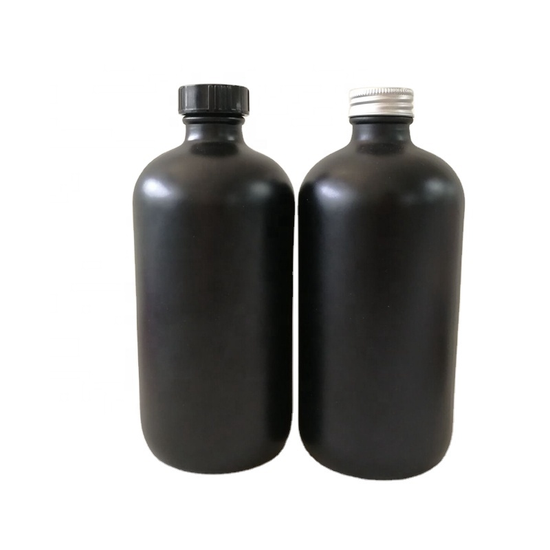 Luxury Frosted Black 16oz 500ml Boston Round Glass Bottles with Screw Cap For Cold Press Juice Beverage Drinking