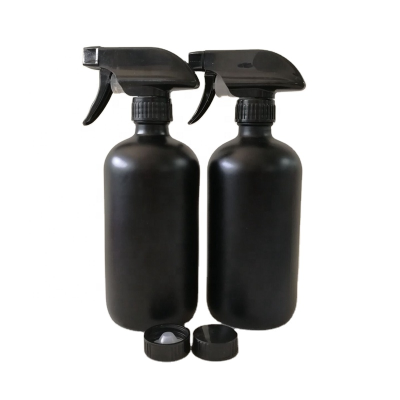 Luxury Frosted Black 16oz 500ml Boston Round Glass Bottles with Screw Cap For Cold Press Juice Beverage Drinking