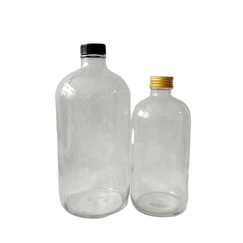 Luxury Frosted Black 16oz 500ml Boston Round Glass Bottles with Screw Cap For Cold Press Juice Beverage Drinking