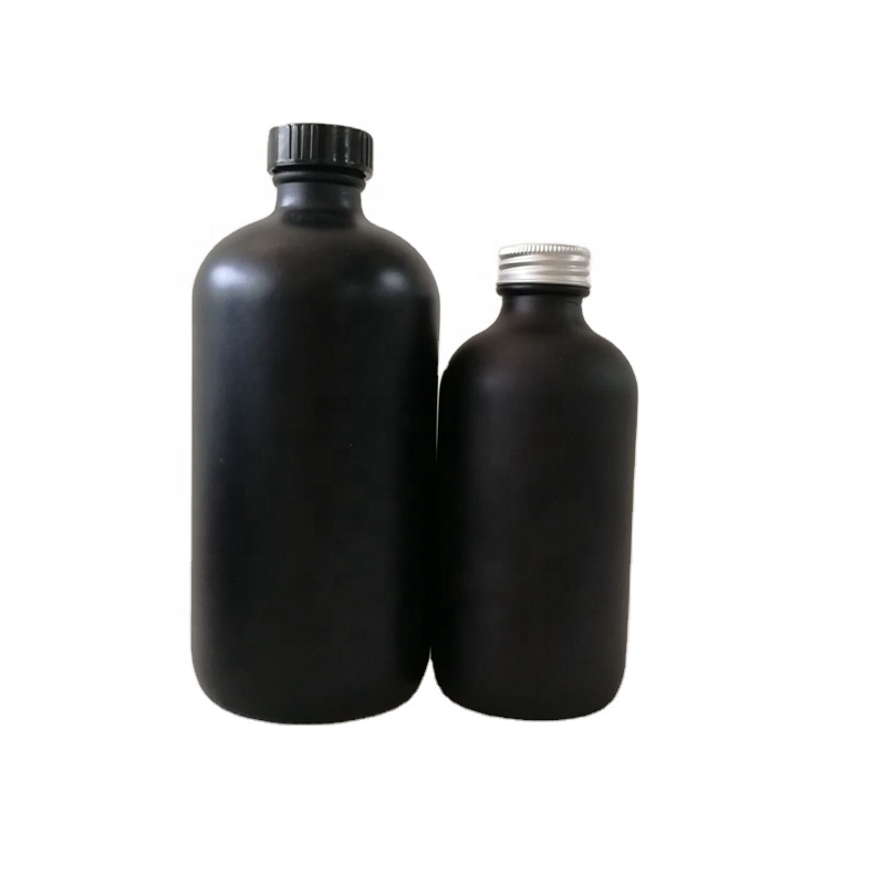 Luxury Frosted Black 16oz 500ml Boston Round Glass Bottles with Screw Cap For Cold Press Juice Beverage Drinking