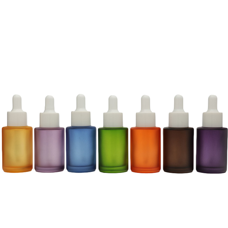 Luxury Frosted Flat Shoulder Serum Bottle Skincare Eye Oil Dropper Bottle Glass Serum 30ml Bottle