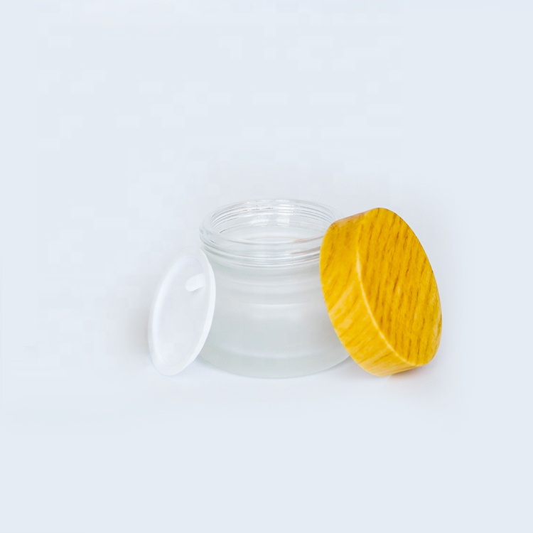 Luxury Frosted White 10ml 20ml 30ml 1/2oz 1oz Cosmetics Glass Cream Jars With Wooden Cap
