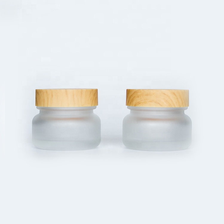 Luxury Frosted White 10ml 20ml 30ml 1/2oz 1oz Cosmetics Glass Cream Jars With Wooden Cap