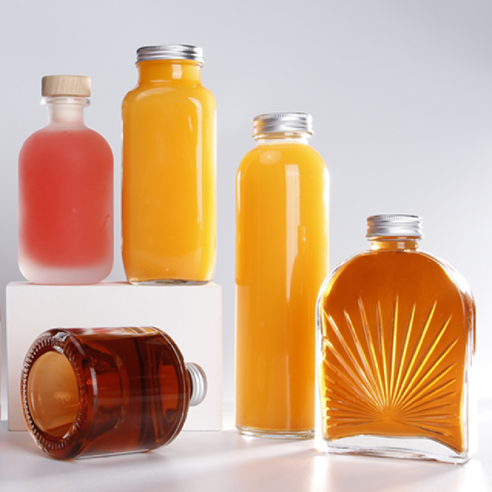 Luxury Glass Bottle 100ml 250ml Flint Frosted Juice Gin whisky kombucha cold brew coffee 375ml 500ml 8oz Wooden Cork Stopper