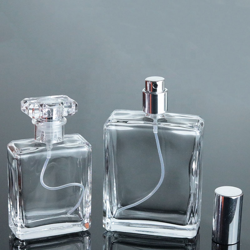 Luxury Glass Perfume Bottles China 100ml Square Clear Perfume Glass Bottle Supplier (GPM44)
