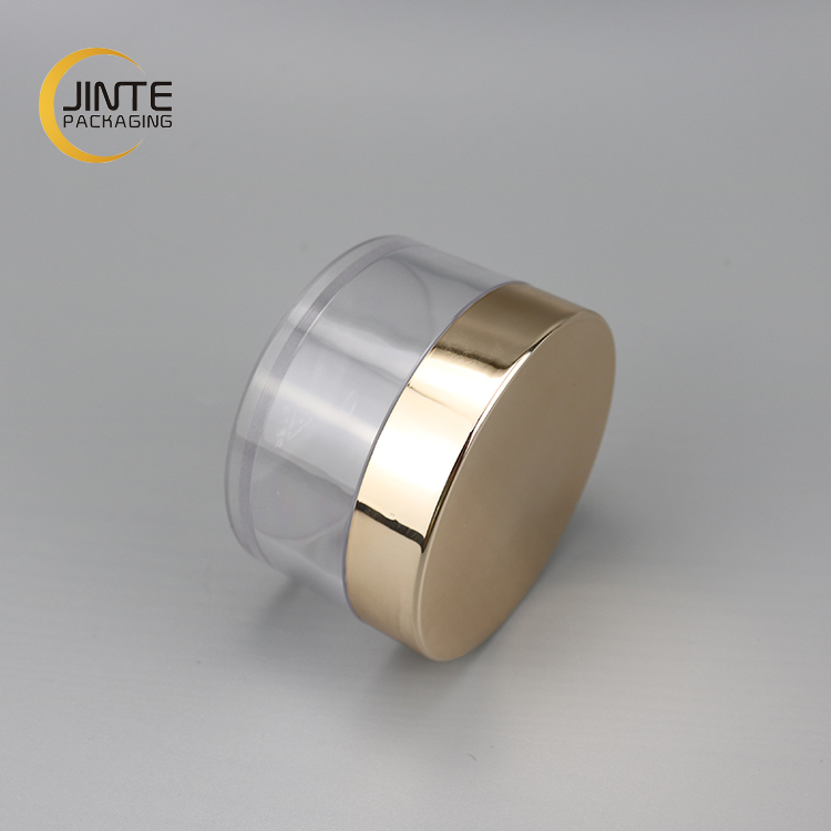 Luxury Good Quality Jinte Packaging Clear Plastic Jar PETG Cosmetic Jar Packaging With Gold Lid For Skincare Cream Container