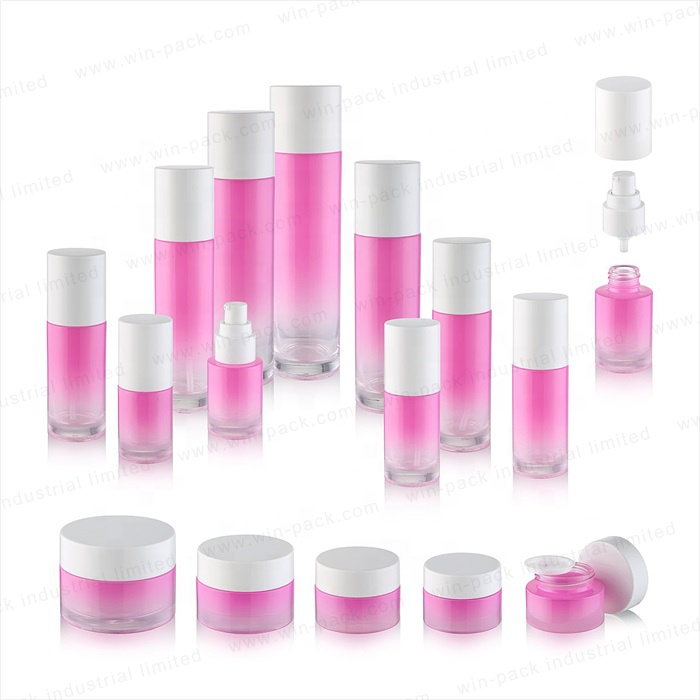 Luxury Gradient Pink Color Glass Cream Jar With White Color Cap Factory Price 20g 30g 50g 100g