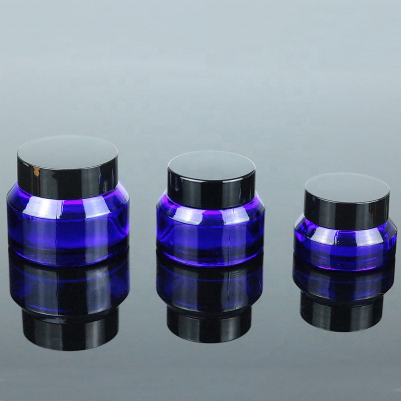 Luxury High Quality 15ml 30ml 50ml Empty Round Blue Glass Jar With Black for Cosmetic Packaging (GJM38)