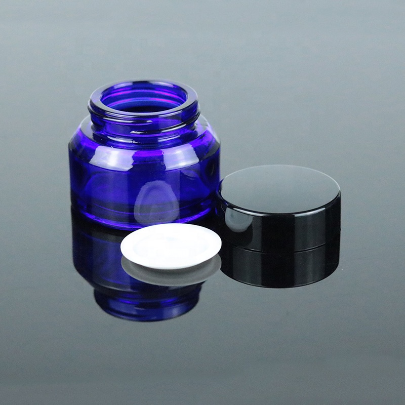 Luxury High Quality 15ml 30ml 50ml Empty Round Blue Glass Jar With Black for Cosmetic Packaging (GJM38)