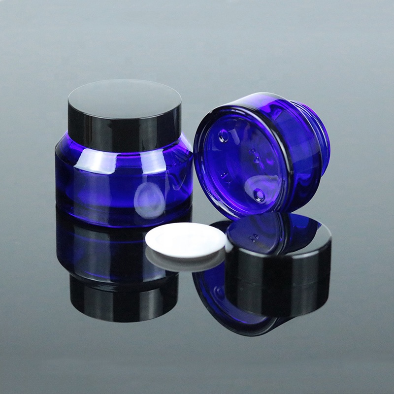 Luxury High Quality 15ml 30ml 50ml Empty Round Blue Glass Jar With Black for Cosmetic Packaging (GJM38)