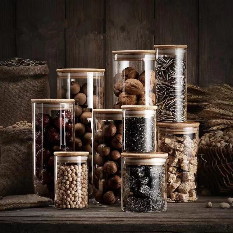 Luxury Kitchen Storage Jar Bamboo Lid Airtight Glass Jar With Lids