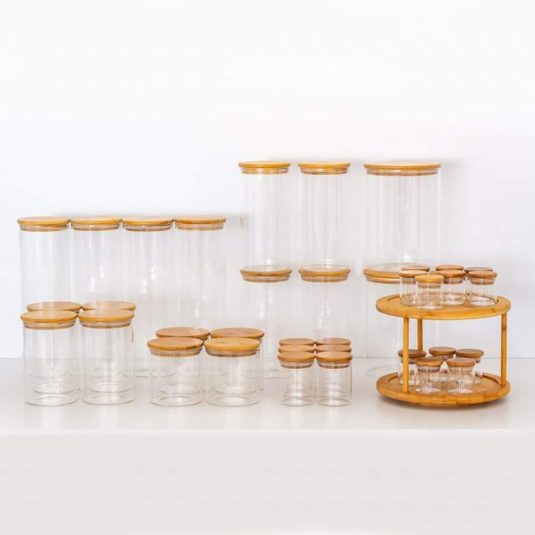 Luxury Kitchen Storage Jar Bamboo Lid Airtight Glass Jar With Lids