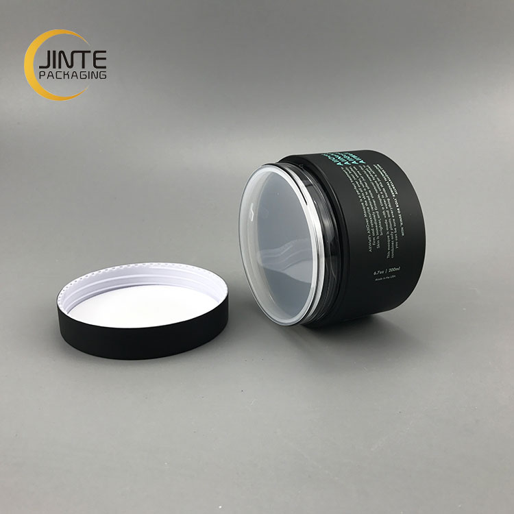 Luxury Makeup Container 200ml 8oz Matte Black Plastic Recyclable PETG Jar With Lid For Face Masque With Printing Logo