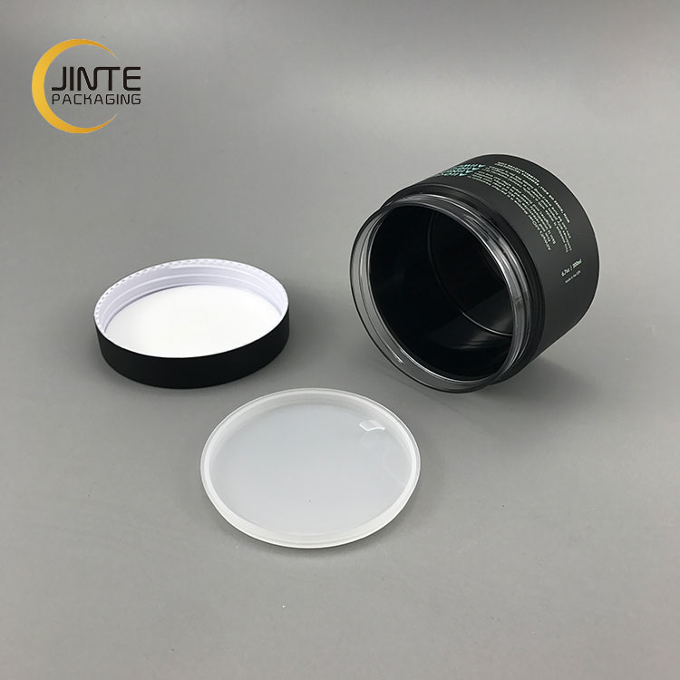 Luxury Makeup Container 200ml 8oz Matte Black Plastic Recyclable PETG Jar With Lid For Face Masque With Printing Logo