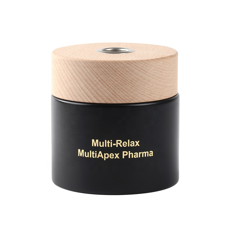 Luxury Matte Black Spray 200ml Glass Diffuser Bottle With Wooden Cap