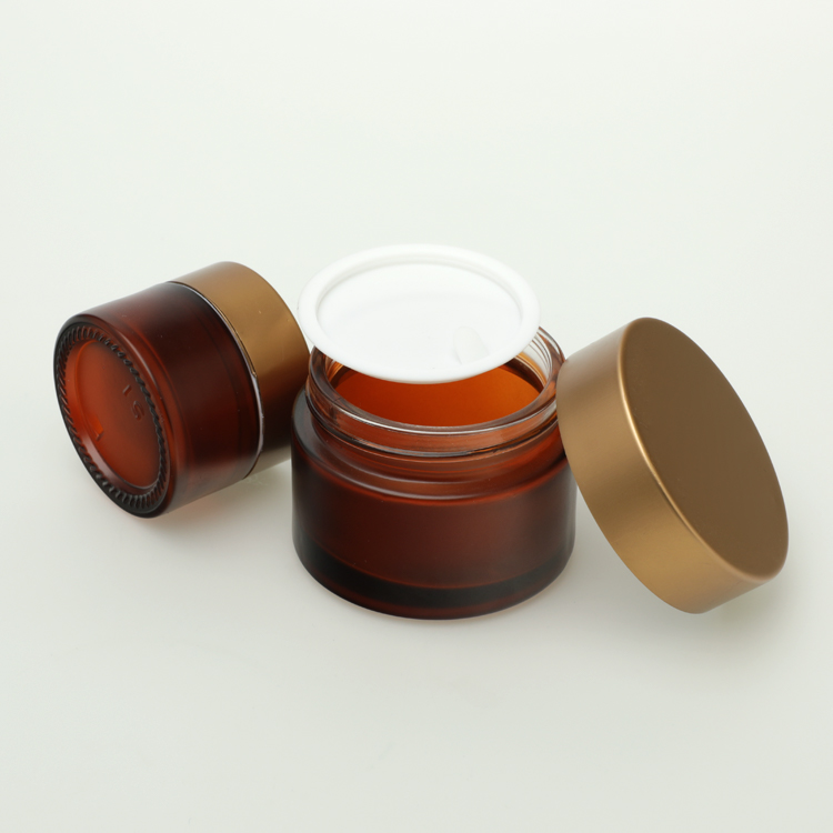 Luxury Mini Frosted Clear Black Amber Glass Jar for Face Cream Coloured Glass Cosmetic Jars Skin Care Cream Aluminum Cap
