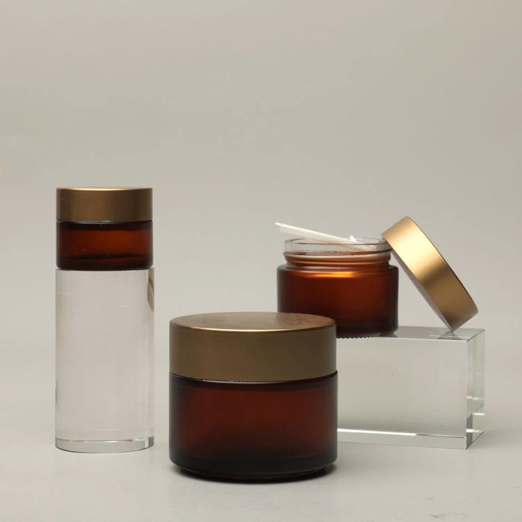 Luxury Mini Frosted Clear Black Amber Glass Jar for Face Cream Coloured Glass Cosmetic Jars Skin Care Cream Aluminum Cap