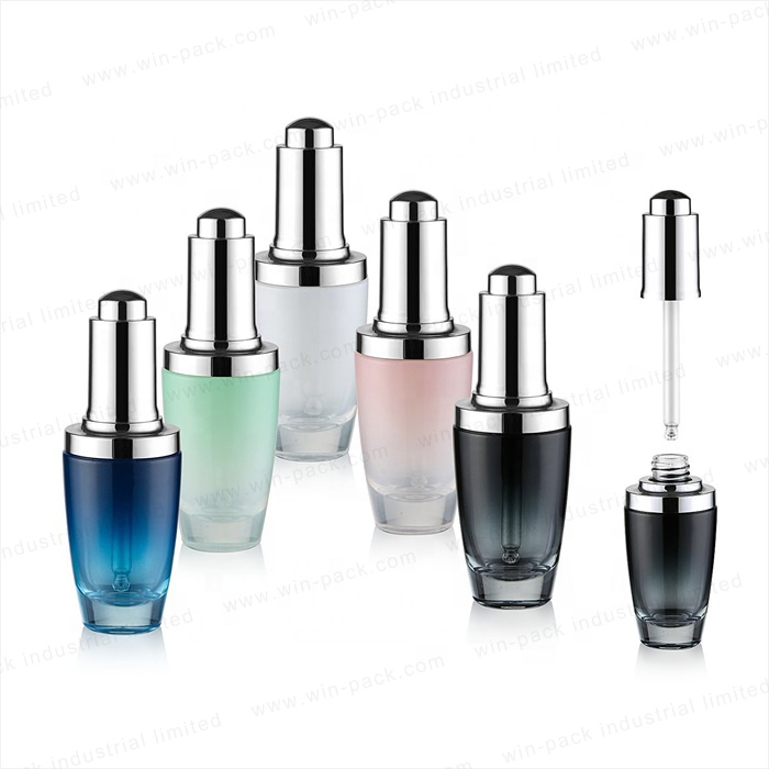 Luxury New Design Gradient Color Glass Dropper Bottles with Square Shape Rubber 30ml