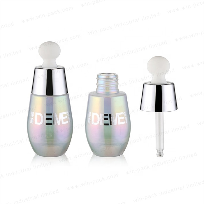 Luxury New Design Gradient Color Glass Dropper Bottles with Square Shape Rubber 30ml