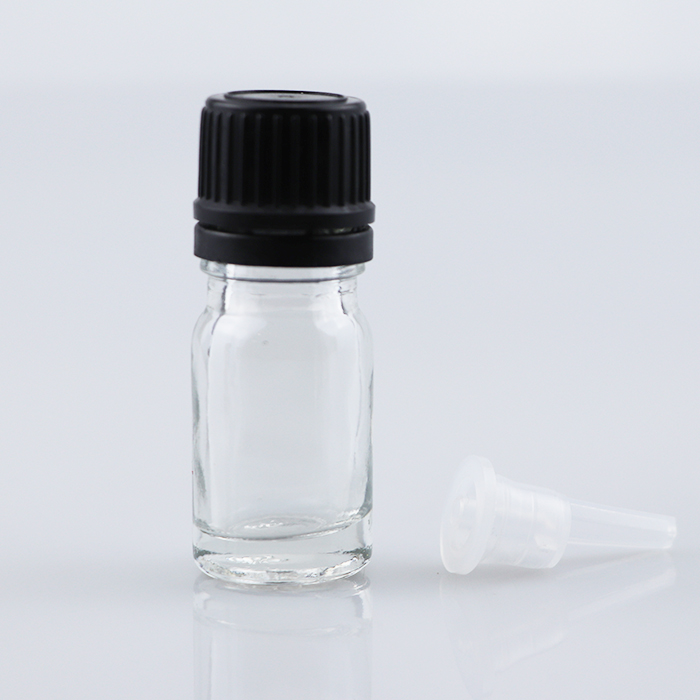 Luxury New Design clear green blue amber Color Glass essential oil Bottles with plug and tamper cap