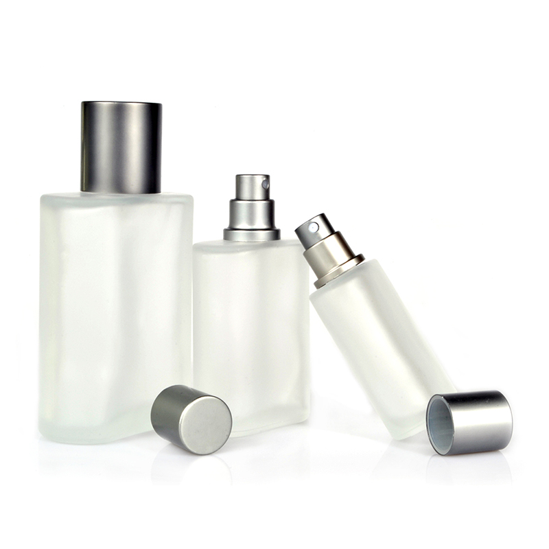 Luxury Oblate rectangle 30ml 50ml 100ml frosted refillable glass perfume bottle with aluminum cap fragrance mist spray bottle