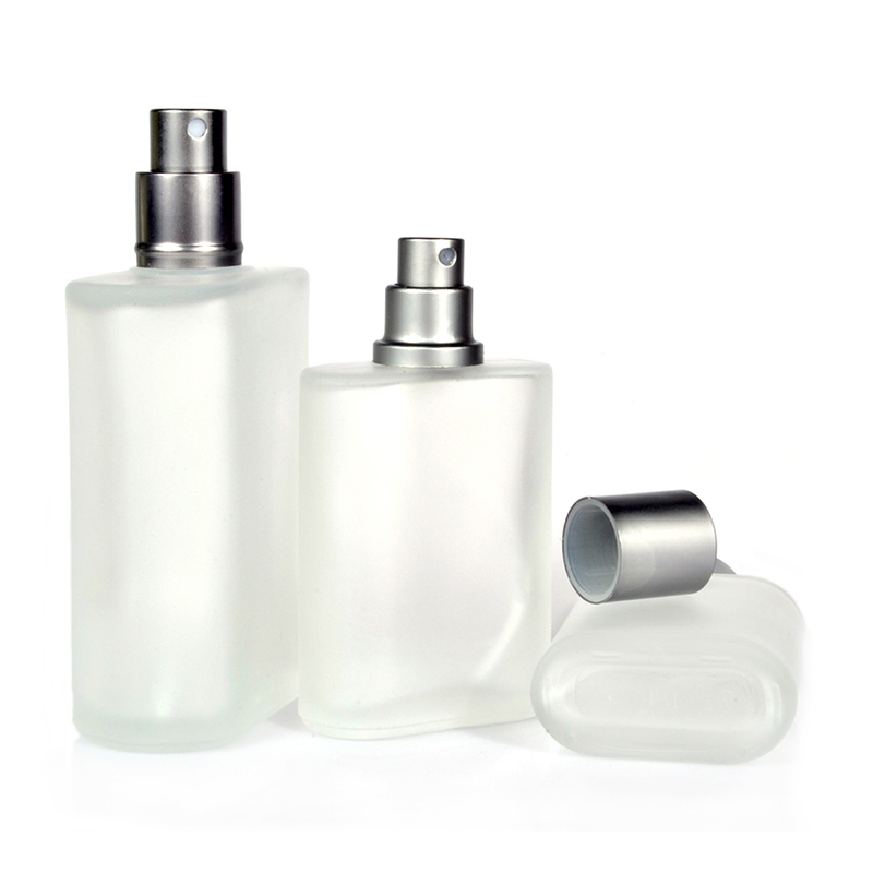Luxury Oblate rectangle 30ml 50ml 100ml frosted refillable glass perfume bottle with aluminum cap fragrance mist spray bottle