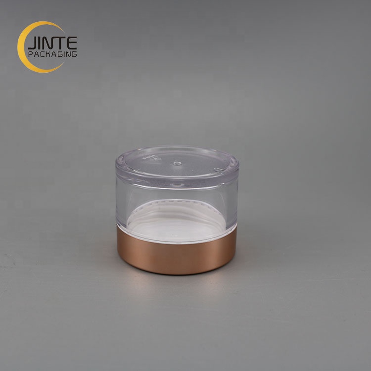 Luxury PETG Packaging 30ml 1oz clear body jar with shiny rose gold cap for dipper powder