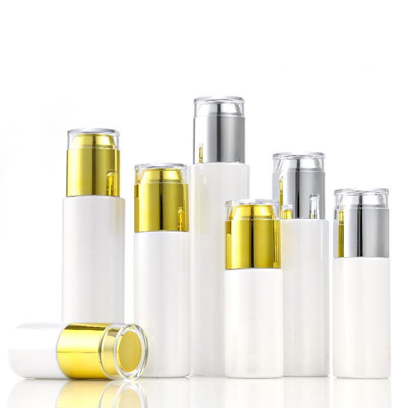 Luxury Pearl White 1oz 2oz 120ml Cosmetic Glass Face Cream Jar Container and Bottles with Screw Sliver Caps