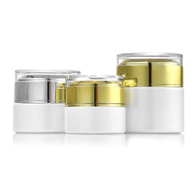 Luxury Pearl White 1oz 2oz 120ml Cosmetic Glass Face Cream Jar Container and Bottles with Screw Sliver Caps