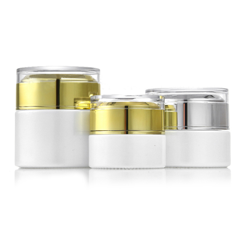 Luxury Pearl White 1oz 2oz 120ml Cosmetic Glass Face Cream Jar Container and Bottles with Screw Sliver Caps