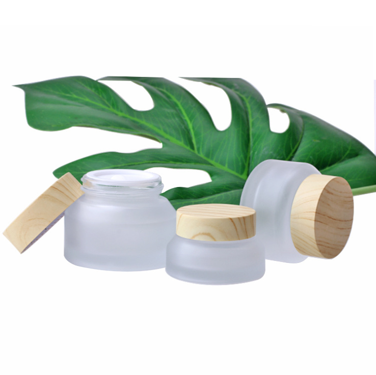 Luxury Plastic Wooden Grain Cap Clear Frosted Cosmetics Containers Empty Glass Cream Jars Bottles 15G 30G 50G