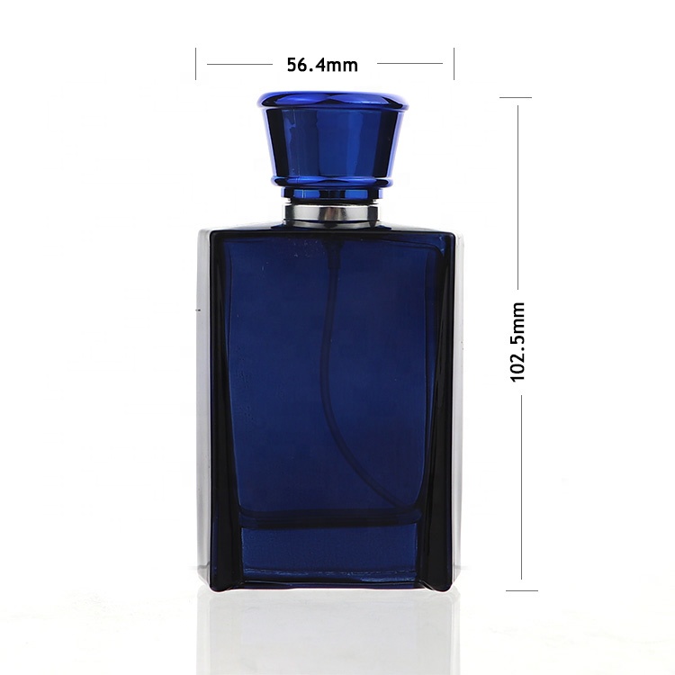 Luxury Polished Square Empty 50 ml Glass Blue Perfume Bottle