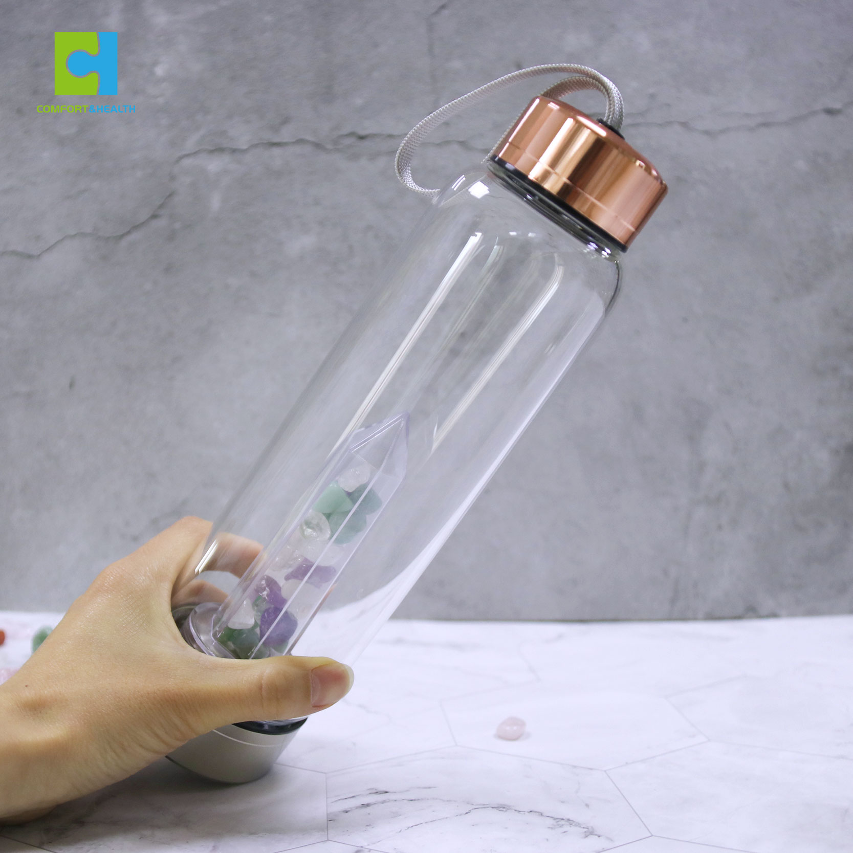 Luxury Private Label Eco Chakra Crystal Gemstone Water Bottle