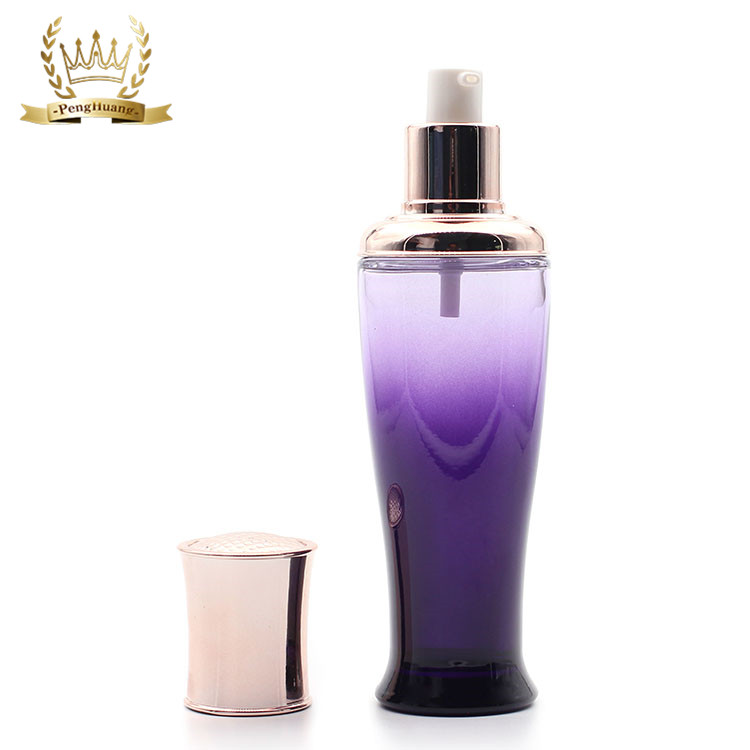 Luxury Purple Cosmetic Packaging Skin Care Cream Jars Lotion Pump Glass Bottles Set