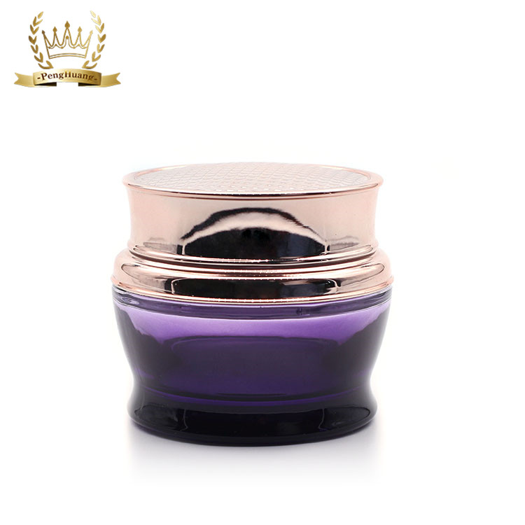 Luxury Purple Cosmetic Packaging Skin Care Cream Jars Lotion Pump Glass Bottles Set