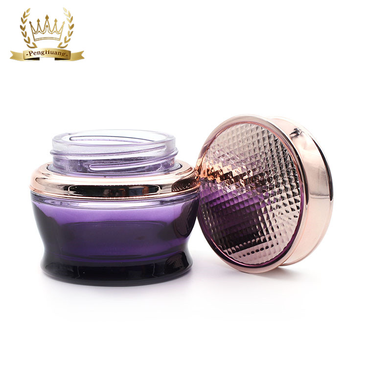 Luxury Purple Cosmetic Packaging Skin Care Cream Jars Lotion Pump Glass Bottles Set