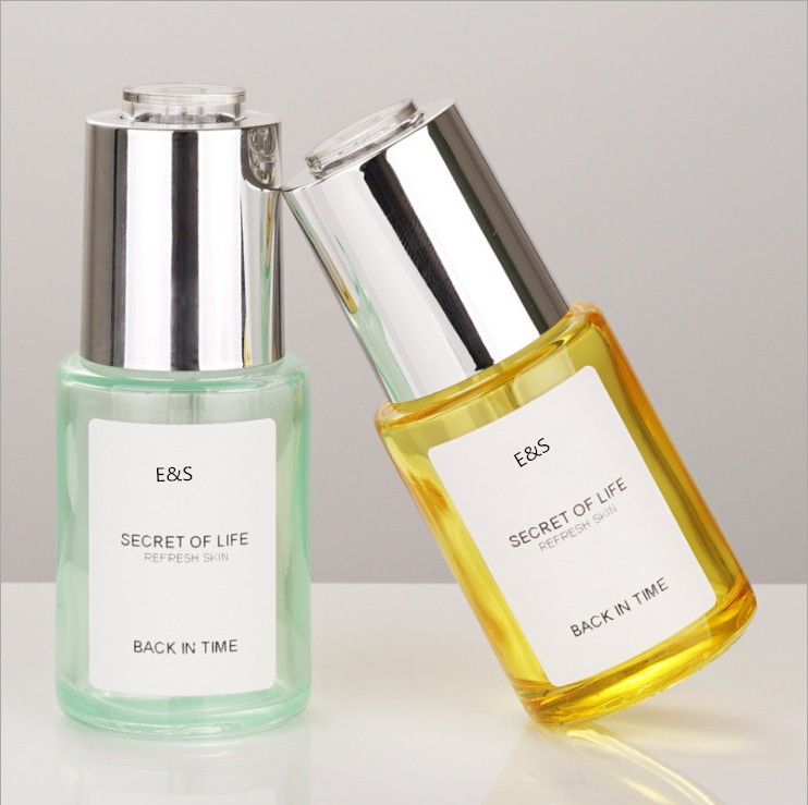 Luxury Push Button Top Glass Dropper Bottle 30ml Essential oil Orange Serum Bottle with Dropper