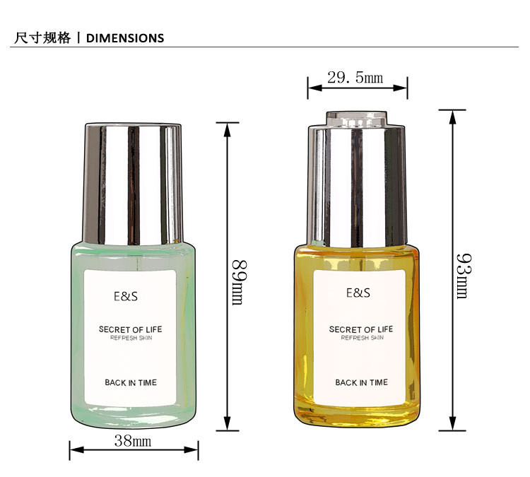 Luxury Push Button Top Glass Dropper Bottle 30ml Essential oil Orange Serum Bottle with Dropper