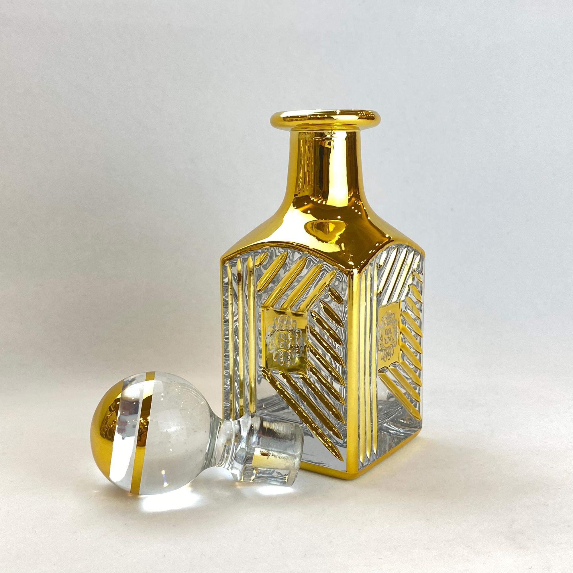 Luxury Real Gold Decorative Vintage Empty Perfume Bottle Dubai High Quality Essential Oil Glass