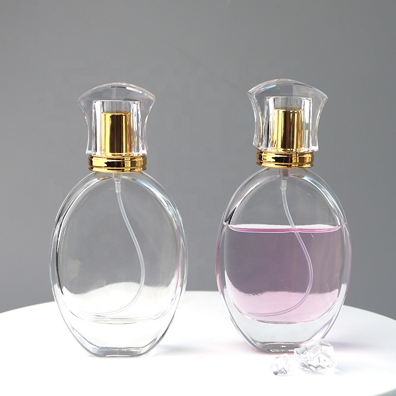 Luxury Refillable Empty 50ml Oval Round Glass Perfume Bottle Cap Wholesale