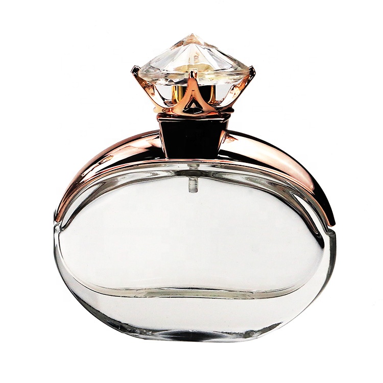 Luxury Rose Cut 30ml Spray Wedding Favor Round Perfume Glass Bottle With Golden Ring Cap